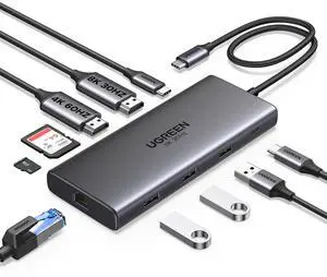 UGREEN Revodok Pro 210 Docking Station 10 in 1 USB C Dock Dual HDMI 4K@60Hz Single 8K@30Hz 100W PD 5Gbps USB C and USB A Data Ports Gigabit Ethernet, SD/TF Card Reader USB Hub Compatible for HP, Dell