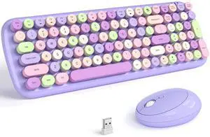 MOFII Wireless Keyboard and Mouse, Typewriter Full Size Keyboard with Number Pad and 2 in 1 USB Connected Mouse for Mac, Windows 7/8/10, Laptop, Desktop, PC, Computer (Purple Colorful)