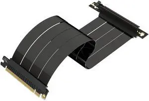 LINKUP - AVA5 PCIE 5.0 Riser Cable | RTX5090 RX9070 GPU Ready | x16 128GB/s Speed | Compatible with PCIe 4.0 & WRX80/WRX90E | Right Angle, Black 30cm (Total Length 34cm)
