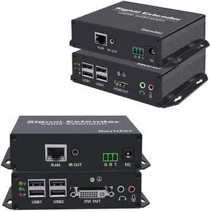 4K HDMI KVM USB Extender & 4K DVI USB KVM Extender Over Cat6 up to 120M(394ft)