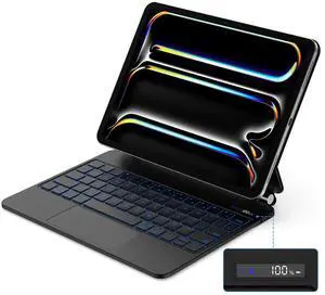 GOKOCO Magic Keyboard Case for iPad Pro 11-inch M4 2024,Easy-Set Magnetic Detachable Keyboard with Multi-Touch Trackpad,7 Colors Backlight,Floating Cantilever Stand,LCD Screen-Black
