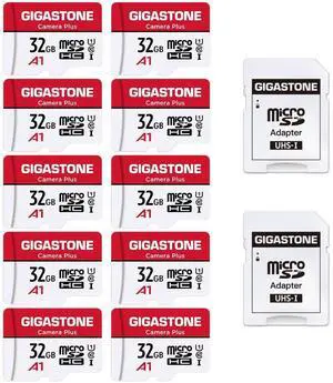 GIGASTONE Micro SD Card 32GB 10-Pack, Camera Plus, MicroSDHC Memory Card for Camera, Wyze Cam, Roku, Full HD Video Recording, UHS-I U1 A1 Class 10, up to 90MB/s, with 10 Adapters