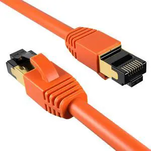 Cables Direct Online Cat8 Orange 50FT SFTP Ethernet Patch Cable 40Gbps 2000Mhz Connection 26AWG Shielded Copper RJ45 Connectors for Modems, Routers, Networks