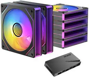 Okinos, 6 Pack RGB Fans, Infinity Mirror, Cable Connector 3 Pin 5V Addressable RGB Fans with Controller (Not Daisy Chain), PWM PC Fan 1800 RPM, 52.4 CFM, Infinity Series