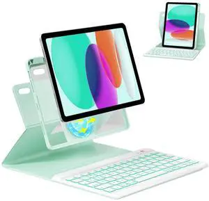OPAKIT Magnetic Keyboard Case for iPad 10th Generation 10.9-inch, 7 Color Backlit Detachable Wireless Keyboard 360 Rotatable Cover with Pencil Holder for New iPad 10th Gen 2022 -Green