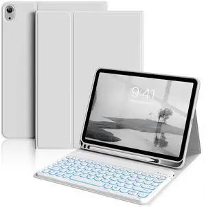 Aoub Keyboard Case for iPad (A16) 11th Generation 11-inch 2025, iPad 10th Generation 10.9 inch 2022 with Pencil Holder, 7 Color Backlit Detachable Wireless Bluetooth Keyboard Stand Folio - Gray