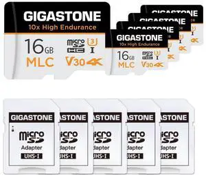 [10x High Endurance] GIGASTONE Industrial 16GB 5-Pack MLC Micro SD Card, 4K Video Recording, Security Cam, Dash Cam, Surveillance Compatible 95MB/s, U3 C10, with Adapter [5-Yrs Free Data Recovery]