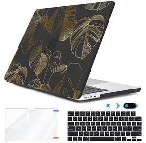 HOHAIYOO Compatible with MacBook Air 15 inch Case 2025 2024 2023 Release A3241 M4 A3114 M3 A2941 M2 with Retina Display & Touch ID, Hard Shell Case&Keyboard Cover&Webcam Cover&Screen Film, Monstera