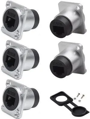 PENGLIN 5PCS RJ45 Shielded Panel Mount Connector, D-Type RJ45 CAT6A Socket, Female to Female Double Head Feed Thru Waterproof Network Ethernet Coupler