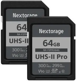 Nextorage 64GB 2pack SDXC UHS-II V90 SD Card Japanese Brand pSLC Max. Write Speed 299MB/s Max. Read Speed 300MB/s 4K Recording F2PRO Series 2P-F2PRO64G SDXC Card for Digital Camera
