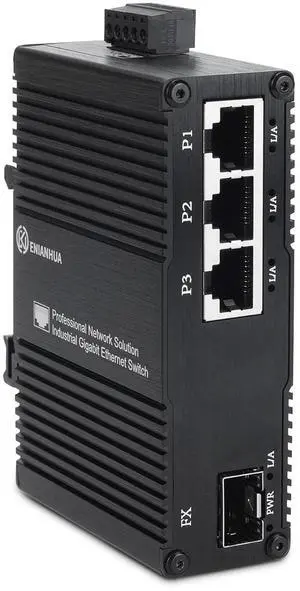 ENIANHUA Mini Industrial 4 Ports Gigabit Switch, Unmanaged Ethernet Switch, 3x Port RJ45 10/100/1000Mbps with 1 Gigabit SFP Slot, IP40 Rated Network Switch, Plug & Play, Metal Case, Desktop Wall-Mount
