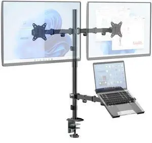 IMtKotW Dual Monitor Stand and Laptop Mount Fit Two 17 to 32 Inch Monitor and 10 to 17 Inch Laptop,Extra Tall Adjustable Stand,19.8 lbs Weight Capacity per Arm,Black