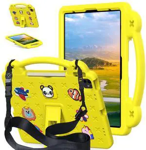 AKABEILA Compatible with ONN 10.1(GEN3) 2022(1000071485)/Amazon Fire HD 10(2021/2023)/Fire HD 10 Plus(2021/2023) Tablet Case, Kids Case with Shoulder Strap & Stand Handle Yellow