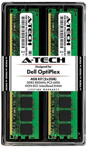 A-Tech 4GB (2 x 2GB) Memory RAM Kit for Dell OptiPlex 960, 760, 755, 745, 740, 360, 330, 160, (MT, DT, SFF, USFF) - DDR2 800MHz PC2-6400 Non-ECC DIMM Modules