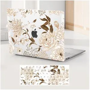 BYCeKe Compatible with MacBook Air 15 inch Case 2023 2024 2025 M4 A3241 M3 A3114 M2 A2941, Plastic Print Laptop Hard Shell Cases & Keyboard Cover for Mac Air 15 Laptop Pattern, Flowers White