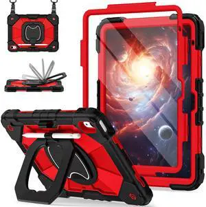 Scnioy Case for iPad 10th Generation 10.9 Inch (2022), iPad (A16) 11th Generation 11 Inch (2025), Rugged i Pad Case 10th Gen with 360°Rotating Stand Screen Protector Pen Holder Shoulder Strap, Red