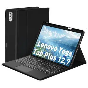 Keyboard Case Touch for Lenovo Yoga Tab Plus 12.7" 2025, Bluetooth Keyboard with Trackpad & Twill Cover Case & Adjustable Kickstand & Lighting Keys for Lenovo Yoga Tab Plus 12.7 inch