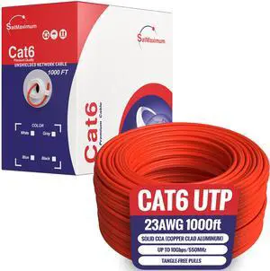 Cables Direct Online CAT6 Cable 1000ft Pull Box Solid Ethernet LAN UTP Cable 23AWG 550Mhz RJ45 Network CCA Copper Clad Aluminum Wire Bulk (Red)