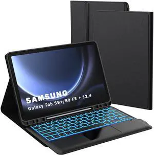 for Samsung Galaxy Tab S9 FE+/ S9+ /S10+ 12.4 inch Keyboard Case: 7 Color Backlit Detachable Smart Tablet Keyboard Cover with Touchpad - Tab S9 FE Plus / S9 Plus 12.4" Keyboard Case with S Pen Holder