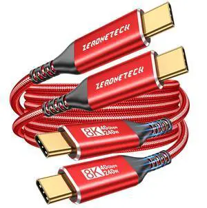 8K UHD 40Gbps 240W USB 3.2 Gen 2X2 Display Monitor Link Data Transfer Video Cable for KYY,MNN,Yxk,InnoView,KEFEYA,Anyuse,ForHelp,Ingnok Portable Monitor HDR Output Charger Power Cord, Red(5FT+5FT)