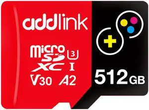 addlink 512GB Micro SD Card for Gaming Nintendo-Switch 1 4K Camera Pro A2 V30 for Smartphone, Gopro, Action Cams, 4K UHD Video Recording Up to 100MB/s, UHS-I U3 C10 Class 10 with Adapter