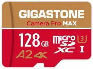 [5-Yrs Free Data Recovery] GIGASTONE 128GB Micro SD Card, 4K Camera Pro MAX, Compatible with Gopro, Dash Cam, DJI, Drone, Security Camera, Speed Up to 120MB/s, UHS-I A2 4K U3 C10, with Adapter