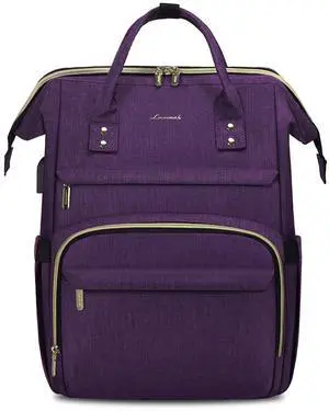 LOVEVOOK Laptop Backpack for Women,18 Inch Professional Womens Travel Backpack Purse Computer Laptop Bag Nurse Teacher Backpack,Waterproof Work Bags Carry on Back Pack with USB Port,Dark Purple