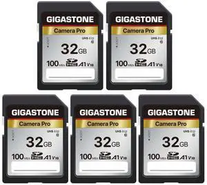 Gigastone 32GB SDHC Memory Card, Pro Series Camera, Pack of 5 Cards, Speed Up to 100MB/s, Compatible with Canon Nikon Sony Camcorder, A1 U1 V10 UHS-I Class 10 Camera for Full HD Video