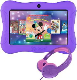 Contixo 7 inch Kids Tablet Bundle - Ages 3-7, Android Tablets and Kids Headphones, with 50+ Disney Storybooks & Stickers (Value $200), 32GB ROM, Android 11, Learning Tablet for Kid - Purple