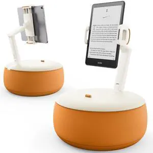 SAIJI Tablet Holder Pillow, Kindle Holder Compatible with 4.7-15.6 Kindle, Phone, Portable Monitor, 360° Adjustable Tablet Stand for Bed with Flexible Dual Axis Arm&Microbead Cushion (Orange)