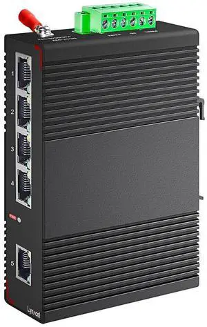 Lynxcel 5-Port PoE Gigabit Industrial Ethernet Switch, 65W PoE Output, 4 x IEEE802.3af/at 30W PoE+, 10Gbps Switching Capacity, IP40 Rated Unmanaged Din Rail PoE Switch(with Power Supply)