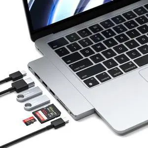 Satechi 7 in 1 USB C Hub Multiport Adapter Pro Slim, USB C Dongle, 100W Charging, 4K HDMI, USB 4, USB 3.2 Gen 2, SD/Micro Card Reader for Mac, MacBook Air/Pro M4/M3/M2/M1 - Silver