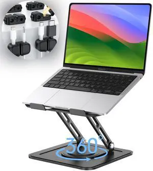 Laptop Stand & Magnetic Cable Clips 2 in 1, Ultra Stable Adjustable Laptop Stand with 360 Rotating Base All Metal, Black