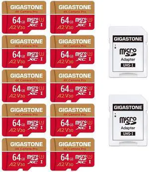 [5-Yrs Free Data Recovery] GIGASTONE 64GB Micro SD Card 10-Pack, 4K Camera Pro, for GoPro, Security Camera, Wyze, DJI, Drone, Dash Cam, R/W up to 95/35MB/s MicroSDXC Memory Card UHS-I U3 A2 V30