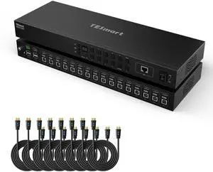 TESmart 16 Ports HDMI KVM Switch 4K@30Hz, 16X1 1U Rack Mount KVM USB2.0 EDID Emulator with 8 Pcs 5ft KVM Cable, Control up to 16 Computers/Servers, with RS232 & LAN Port