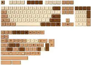 YUNZII Coffee Cat Dye Sub PBT Keycaps,152 Full Keys Dye Sublimation Custom Keycap Set with Key Puller for Cherry Gateron MX Switches Mechanical Gaming Keyboard (Cherry Profile, Coffee Cat)