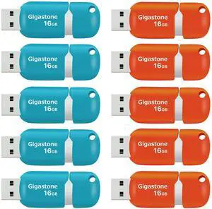 Gigastone V10 16GB 10-Pack USB 2.0 Flash Drive Thumb Drive Memory Stick Pen Drive Capless Retractable Design (Blue&Orange)