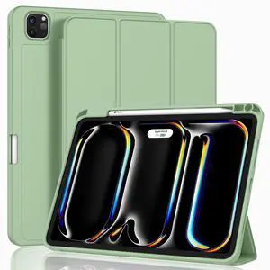 ZryXal 2024 iPad Pro 11 Inch Case M4 (5th Generation) with Pencil Holder, Smart iPad Case [Support Pencil Pro and Pencil (USB-C)], Support Touch ID and Auto Wake/Sleep (New Matcha Green)