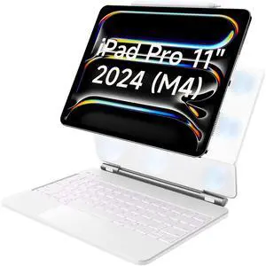 HOU iPad Pro 11 Inch Case with Keyboard(M4,2024,ONLY),iPad Pro 11 Inch (5th Gen) Keyboard Case for iPad Pro 11-inch (M4),Multi-Touch Trackpad,7 Colors Backlight,Easy-Set Magnetic Stand,QWERTY White