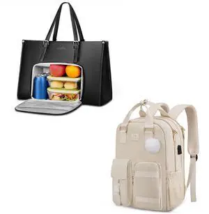 MATEIN Laptop Tote Bag with Insulated Lunch Compartment, 15.6 Inch PU Leather Briefcase with Leakproof Lunch Box Pocket for Women,15.6 Inch Corduroy Laptop Backpack with USB Charging Port