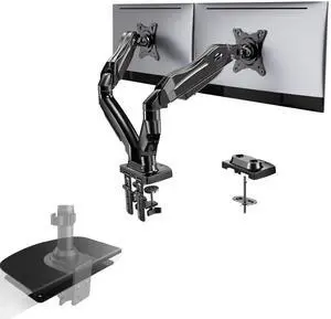 HUANUO Dual Monitor Stand - Full Adjustable Monitor Desk Mount Swivel Vesa Bracket with C Clamp, Steel Monitor Mount Reinforcement Plate for Thin, Glass and Other Fragile Tabletop