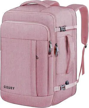 Gieury Carry On Backpack for Women, 50L Travel Backpack Flight Approved, Expandable Backpack For Airplanes, 17 Inch Laptop Backpack, Luggage Suitcase Daypack Lightweight Business Weekender Bag, Pink