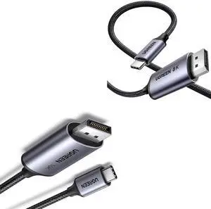 UGREEN USB C to DisplayPort 2.1 Cable 16K@30Hz 8K@120Hz 40Gbps Thunderbolt 4/3 to DisplayPort Cord Bundle with Green USB C to DisplayPort 1.4 Cable Bidirectional