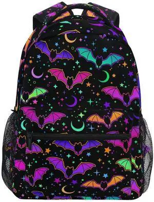 Glaphy Halloween Rainbow Bats Backpack School Bookbag Lightweight Laptop Backpack for Men Women Kids