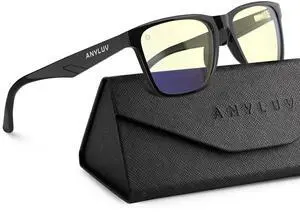 ANYLUV Gaming Glasses, Rectangle Frame Blue Light Glasses Men Women, Integrated Nose Pad Wide Legs Anti Eyestrain Eyeglasses