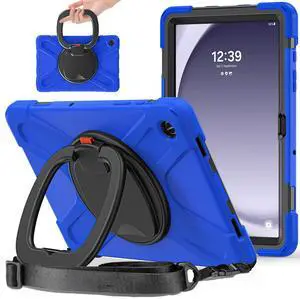 PboyiqiS Case for Galaxy Tab A9 Plus 11" 2023 (SM-X210/ X215/ X216), Heavy Duty Protective Case with 360 Degree Swivel Stand&Hand Strap&Shoulder Strap (Blue)