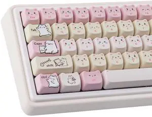 TYRIXKI PBT Keycaps 145 Keys Cute Keycap Dye-Sublimation Lazy Cat Keycaps Mao Profile Custom Keycap for Cherry Gateron MX Swithes Mechanical Gaming Keyboards