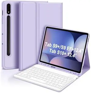 GOKOCO for Samsung Galaxy Tab S10+/S9 +/S9 FE+ 12.4 inch Keyboard Case with S Pen Holder,S10 Plus/S9 Plus/S9 FE Plus Detachable Wireless Bluetooth Keyboard with Auto Sleep/Weak-Purple