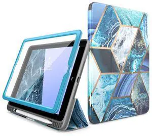 i-Blason Case for iPad 6th Generation, iPad 9.7 Case 2018/2017, [Built-in Screen Protector] Full-Body Trifold [Cosmo] Smart Cover with Auto Sleep/Wake & Pencil Holder for Apple iPad 9.7 Inch (Blue)