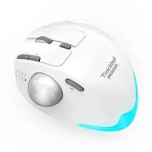 Docooler F-33 Wireless Trackball Mouse - Easy Thumb Control, Precision and Smooth Tracking, Tri-Mode Ergonomic Mouse wirh Programmable and Adjustable Mouse Angle Compatible for PC, Laptop - White